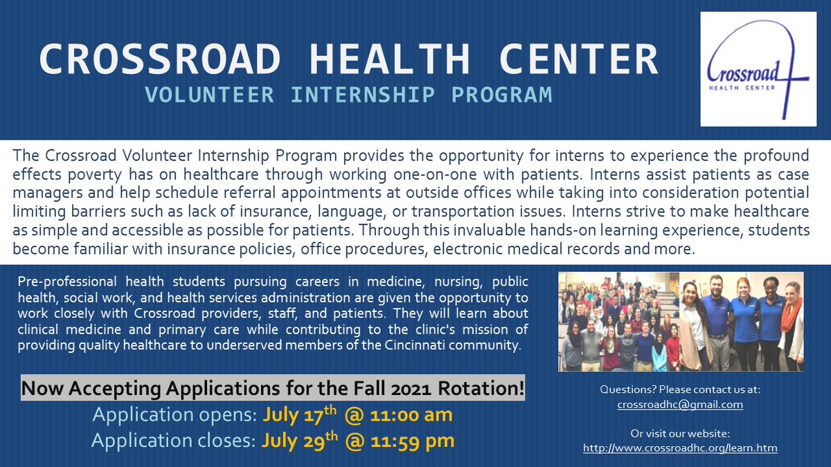CrossroadVIP's tweet image. The fall 2021 internship application is live and we are accepting applications through July 29th! 

crossroadhc.org/volunteer-inte…