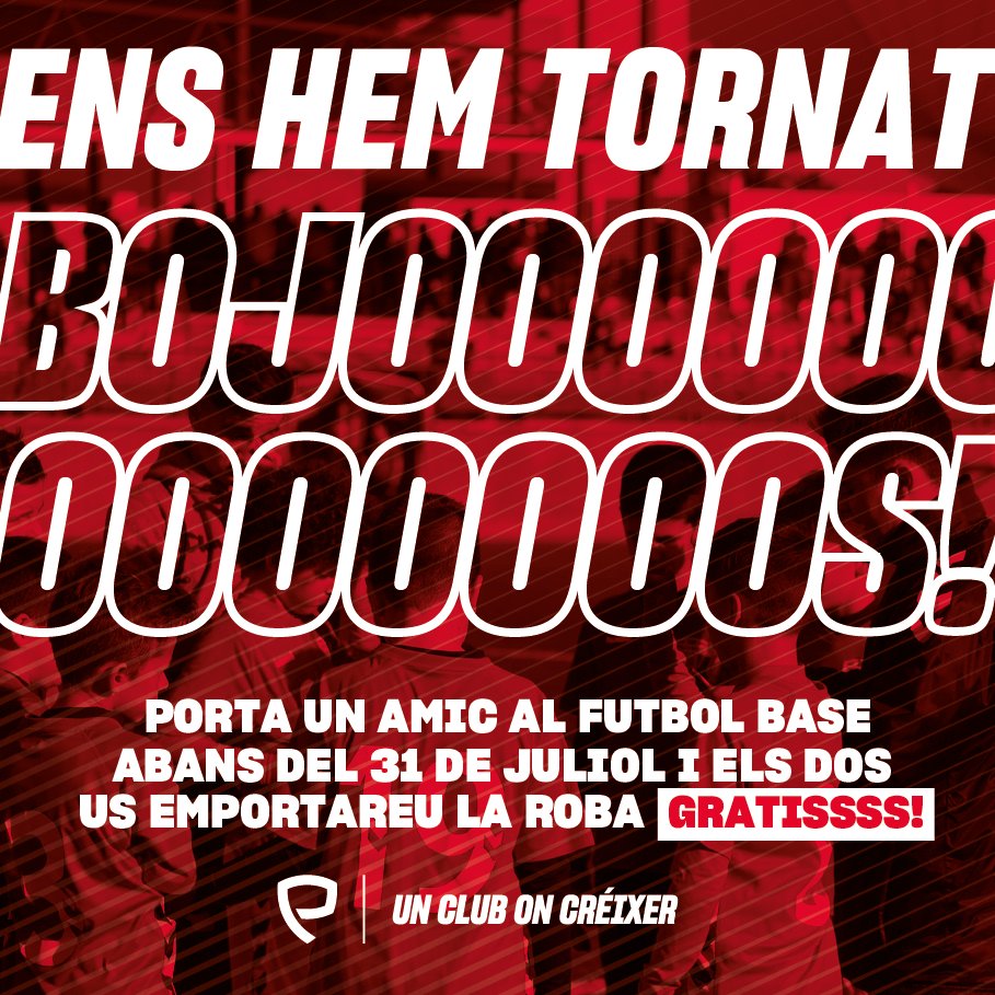 CFPoblaMafumet's tweet photo. Al futbol base del @CFPoblaMafumet ENS HEM TORNAT BOJOS! 🤪🤪🤪

Porta un amic abans del 31 de juliol i els dos us emportareu la roba GRATIS!😎

Equipació Umbro valorada en 200€.

Contacta amb coordinació!
📲622 699 493 (Whatsapp)
✉️coordinador@cfpoblademafumet.cat https://t.co/8ZAOrdMFuZ
