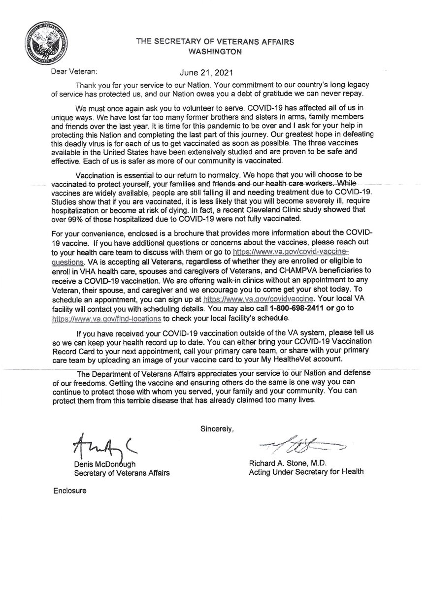 This letter from the VA reads much better if you use a German accent and pound the desk periodically. #CeaseAndDesist I already had #Covid19 and they still call, email, snail-mail, and ask in person each visit. #EnoughIsEnough