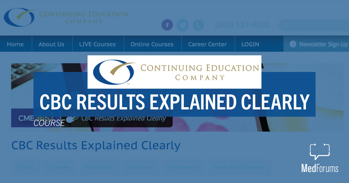 Have CBC Results Explained Clearly with <a href="/CME_meeting/">Continuing Education Company</a>. Learn the guidelines of when to order a CBC, tips for following serial CBCs, the frequency to use for following up labs, &amp; the nuances, pitfalls, &amp; patterns of the CBC. #CME #CMEMonday #MedTwitter
ow.ly/Cham50Fn5zS