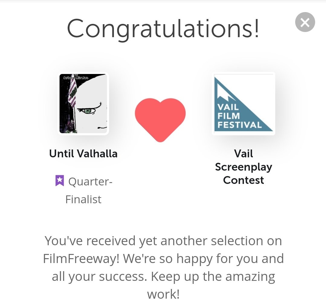 mireles_aj's tweet image. Exciting news! &quot;Until Valhalla&quot; the proof of concept short screenplay to @ElSoldadoDeMarbach was selected as a Quarterfinalist by @vailfilmfest!

To see a list of all Quarterfinalists visit:
vailfilmfestival.com/2021-screenpla…

#Screenwriter #ScreenwriterCommunity #preWGA #SanAntonioFilm