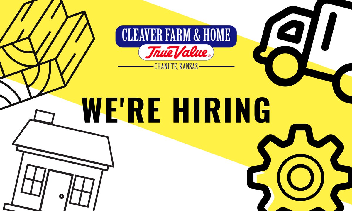 cleaverfarm's tweet photo. We're Hiring!

💥 Full &amp; Part-Time Positions
💥 Inside &amp; Outside Customer Service and Driver Positions Available
💥 Applicants should have good character and the ability to arrive on time. 
💥 Pay based on experience.
💥 Please fill out an application in-store.

#TrueValue ##... https://t.co/N4dhUsE6Ma