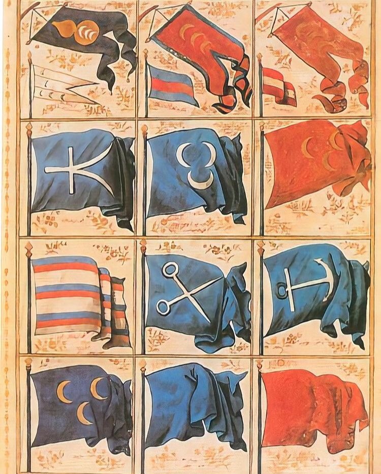 Osmanlı İmparatorluğu Bahriyesinin kullanmış olduğu bayraklar.
.
.
#tarih #mavivatan