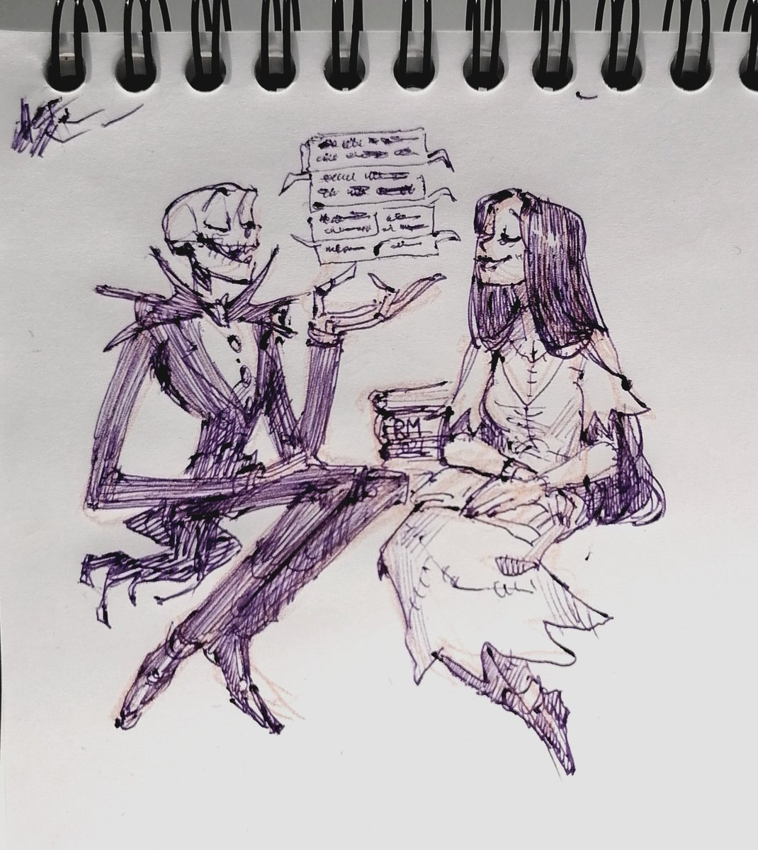 #thenightmarebeforechristmas #jackskellington #sally #jackandsally
My hc on one of things they would have done before movie's events (and before becoming dearest to each other). Reciting poems they had read. Since they are probably both bookworms with good taste.