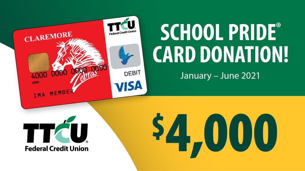 claremore public schools on twitter: "we recently received our school pride® donation from @ttcu for the first half of 2021. thank you for swiping your ttcu school pride® debit card and giving claremore public schools on