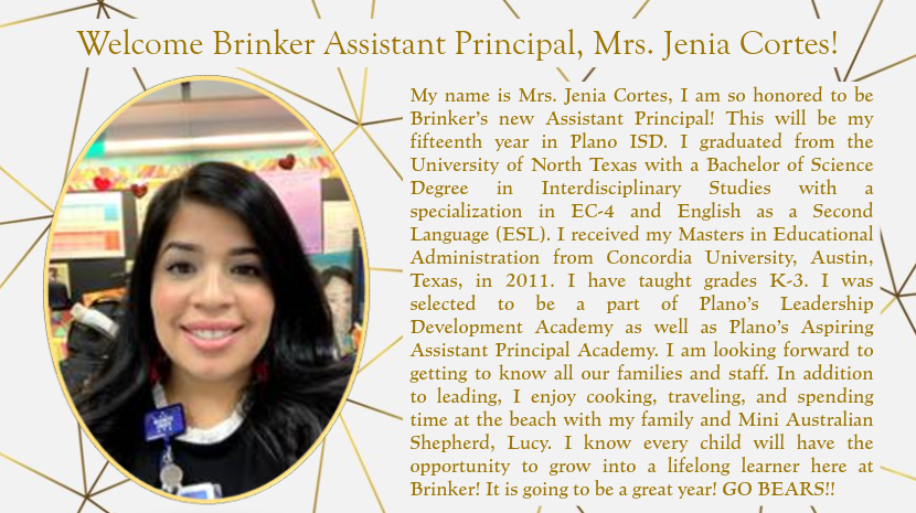 BearsBrinker's tweet photo. We want to extend a warm welcome to our new Assistant Principal, Mrs. Cortes! https://t.co/g4soMLdhog
