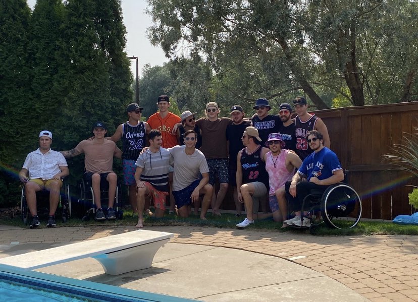 strazsr's tweet photo. Humboldt Bronco Team pic taken on the weekend. Zoom into pic and from your right (Ryan) to left (Morgan) you see a Rainbow (16 Angels) going under the boys. The 16 Bronco Angels were not missing this get together.... Wonder what that food and “pop” bill was from those boys.... https://t.co/zUKRgUzrE6