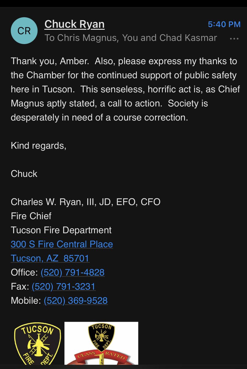 TucsonChamber's tweet photo. The shooting of medics and firemen has further spawned a call to action. No single solution will work. It’s about community and the chamber will continue to move forward efforts supporting public safety. It’s about community sustainability and overall prosperity. https://t.co/Qee4V5XKPe