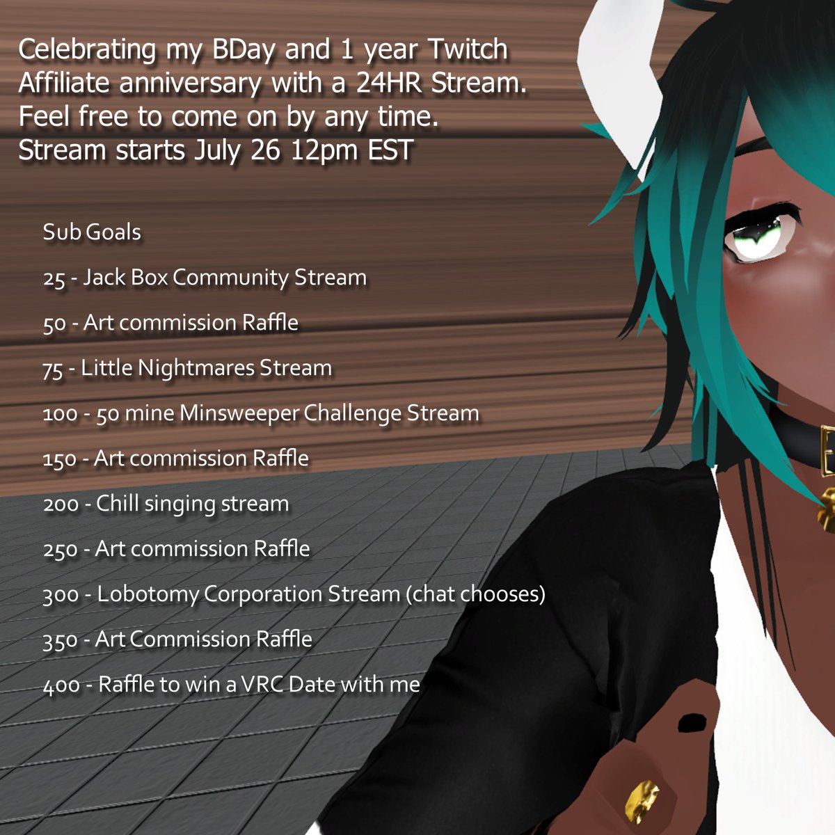 TheDemonSlate's tweet image. Will be celebrating next week my BDay and my 1year anniversary of getting Twitch Affiliate. I will be hanging with chat, drawing and playing games like Hades, VRchat, Marble Race, and more.
Feel free to join anytime from July 26th 12pm to July 27th (my bday)