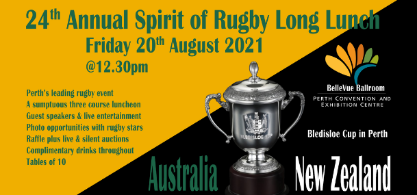 Get ready for the Bledisloe cup in Perth! 

Let your excitement build at Perth’s number one luncheon. With memorabilia auction, raffles and plenty of entertainment it makes for the complete opportunity to enjoy the pre-game atmosphere. 

Tickets and info via our website!