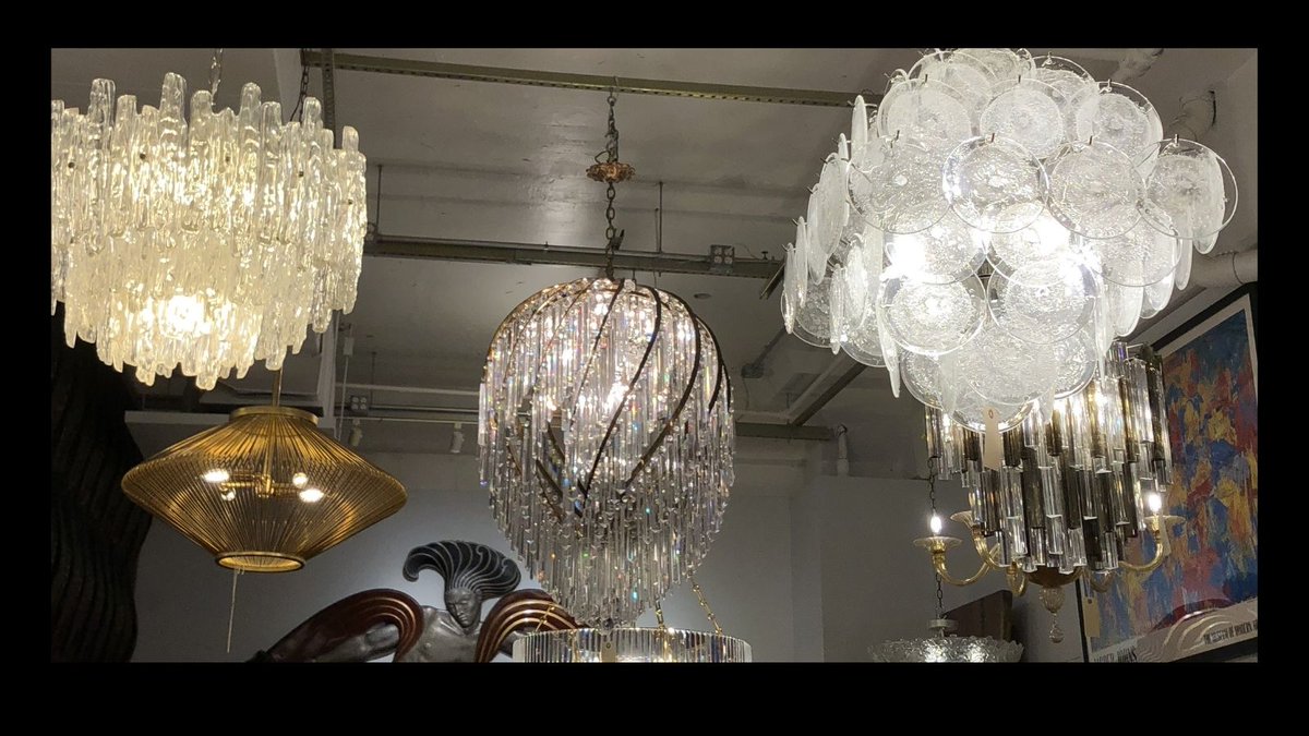 The abundance of lighting at our 52nd St. NYC store is guaranteed to grab your attention. Here we feature Mid Century Modern Chandeliers and Pendants. 
#AntiqueLighting #AntiqueChandeliers #MidCenturyLights #MidCentury #Modern #ModernLighting #OldeGoodThings