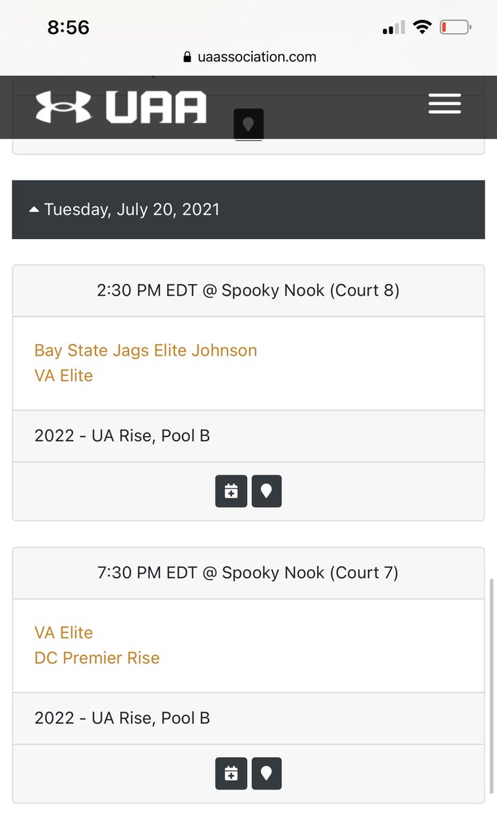 Under Armour Rise Session 2 - Spooky Nook - Tuesday Schedule