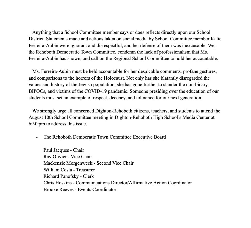 Rehoboth Democratic Town Committee tweet media