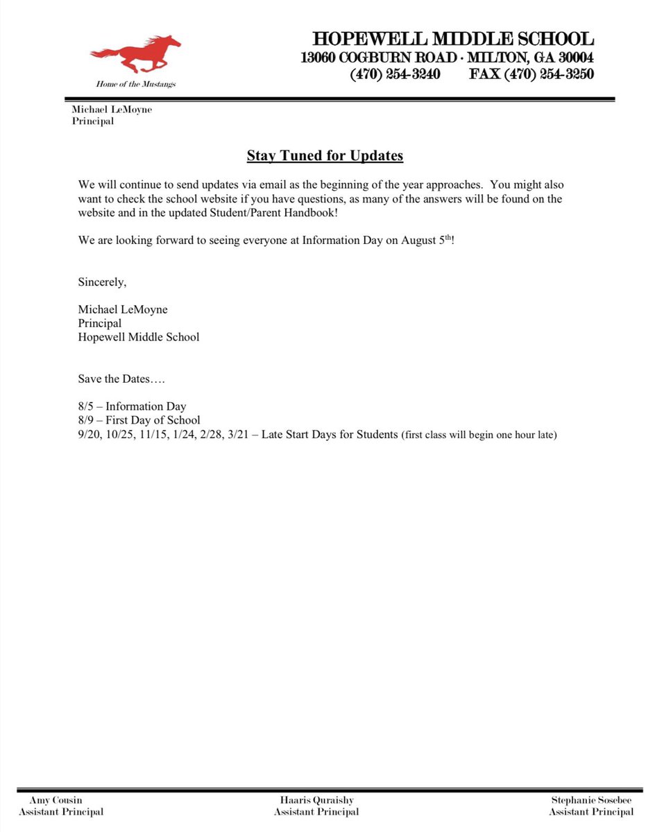 Hi Hopewell Family! In case you haven’t received Mr. LeMoynes email, here’s a copy for you:
