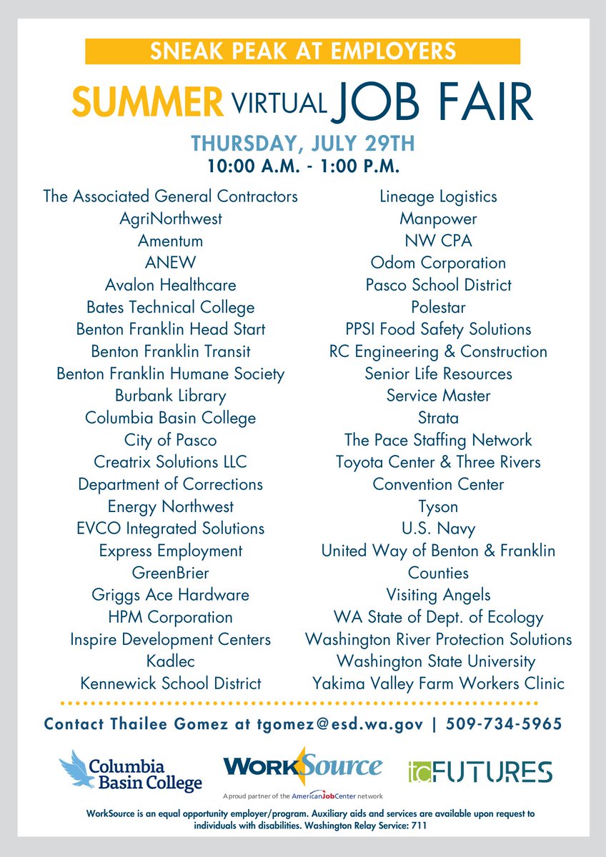 B_F_WDC's tweet photo. Looking for employees? Looking for work? Check out our Summer Virtual Job Fair on July 29th! #jobfair #employerservices #jobs #hiringevent https://t.co/KfSKJCQ1hi