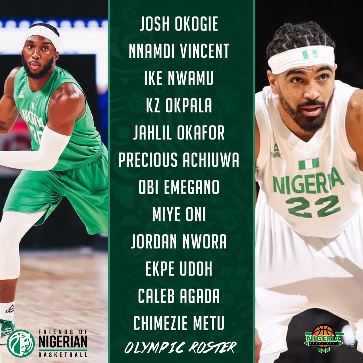 RT @NigeriaBasket: Your 12-man Olympic roster. #Tokyo2020 https://t.co/nUv3MFMEr7