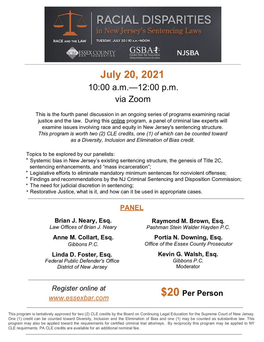 Did your deposition or your appearance tomorrow cancel?  Join us four a discussion of compelling issues surrounding Racial Disparities in New Jersey's Sentencing Laws.  Register now using the following link lnkd.in/eXTQXSs 

#ecbanj