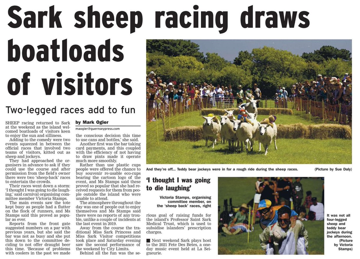 SarkHotel's tweet photo. @SarkSheepRace โฆa lovely review in @GuernseyPress quoting @AlmostSenseless
๐
#SarkIsland #SheepRacing https://t.co/uPy68JRfSt