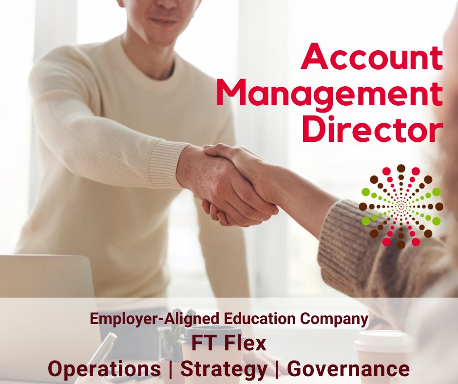 New job! Account Management Director for employer-aligned edu company. FT flex, hybrid with 2 #remote days. Drive enrollment, retention &amp; curriculum goals. See more and apply: bit.ly/3axppw8 
#CustomerSuccess #Sales #projectmanagement #careerdevelopment #HybridWorking