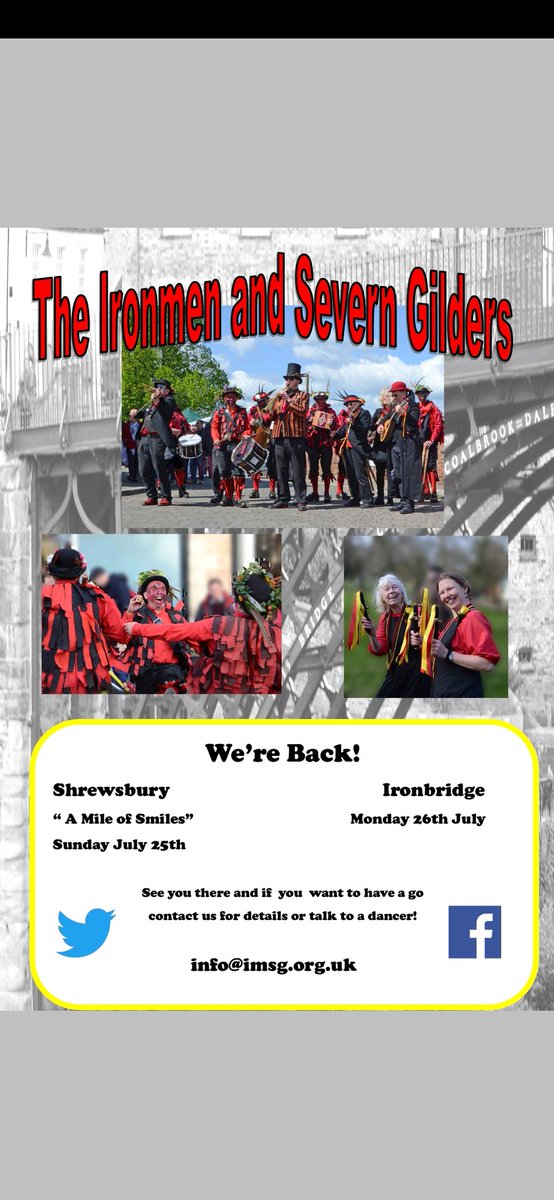 We are back!! Sunday we will be in shrewsbury for the "a mile of smiles". And on Monday we are back on the Ironbridge from 8pm.