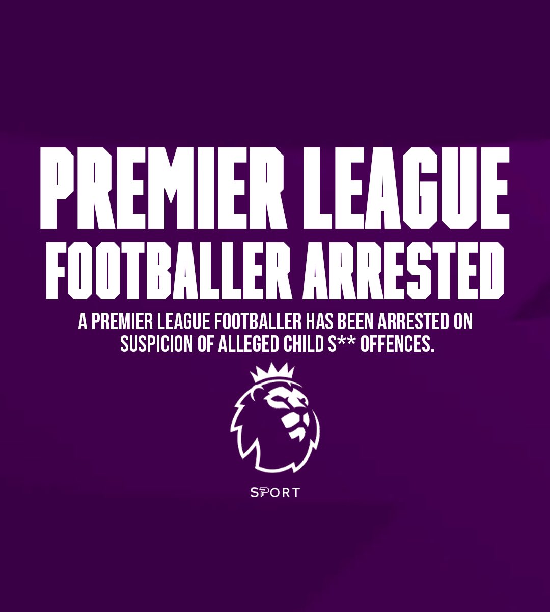 pubitysport's tweet photo. A Premier League footballer has been arrested on suspicion of child s** offences. The player, who is a regular international, is suspended by his club.

GMP released this statement “Officers arrested a 31-year-old man on Friday 16 July 2021 on suspicion of child s** offences.” https://t.co/pc3i2nDbZ7