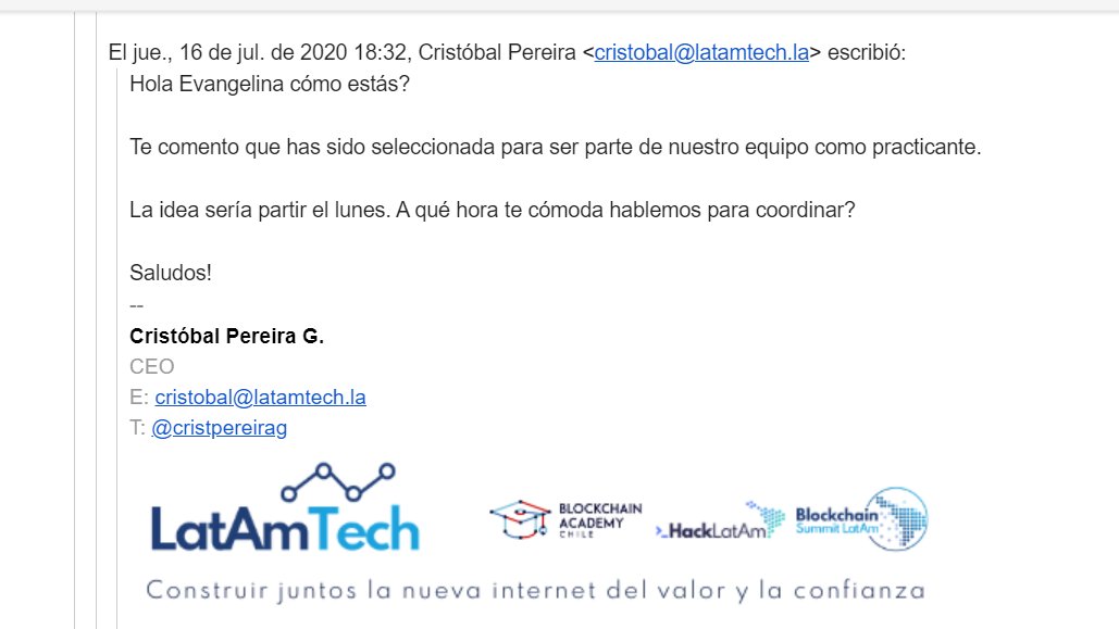 evarodriguez_m's tweet photo. Pocas cosas me han cambiado la vida como aprender sobre blockchain. Cuando decidí dejar mi viejo trabajo en tribunales, apliqué para una pasantía en @LatAmTechFin sin saber mucho pero con todas las ganas de aprender y avanzar ❤️
Ya pasó un año y tengo todo por agradecer 😊 https://t.co/9d4MMIOKYj