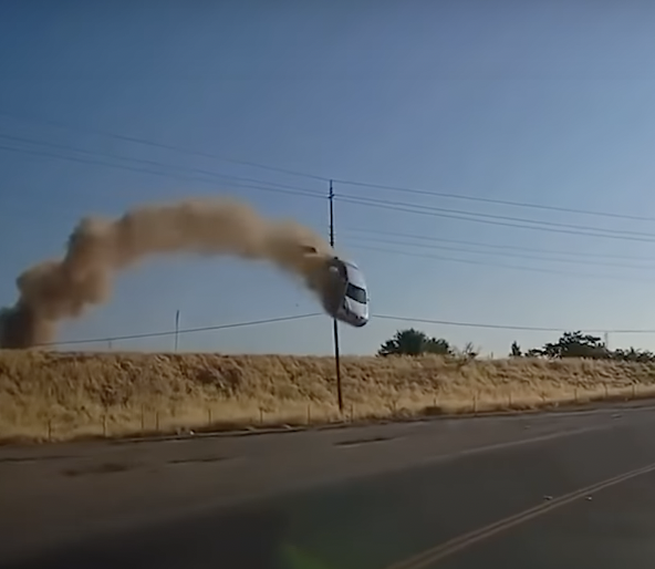 Complex's tweet photo. Wild dashcam footage shows a driver going airborne before smashing onto the road.

The driver miraculously walked out of the hospital with minor injuries.

VIDEO/STORY: https://t.co/T5TaJQk45B https://t.co/iO73XW84KH