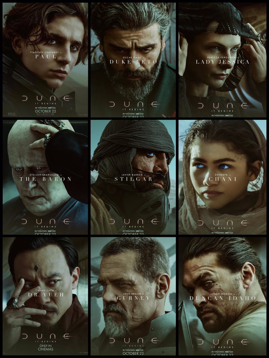 Cinematicmagic6's tweet photo. Such a talented cast are displayed on the brand new posters for Dune 

#dune https://t.co/edpV7iypTP