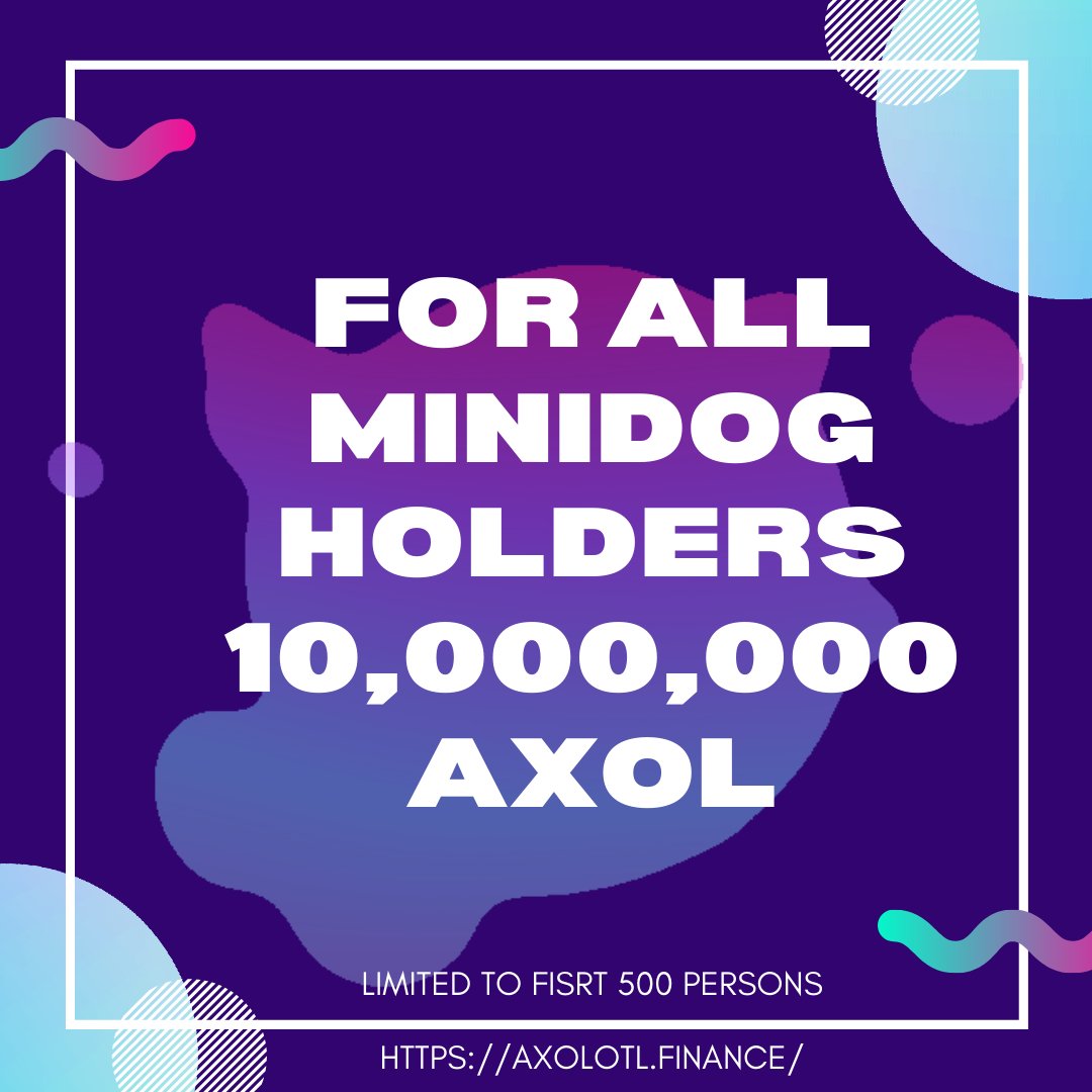 AxolotlToken's tweet photo. @Minidogfinance @elonmusk Only join in Telegram https://t.co/2hWOvU2rg0