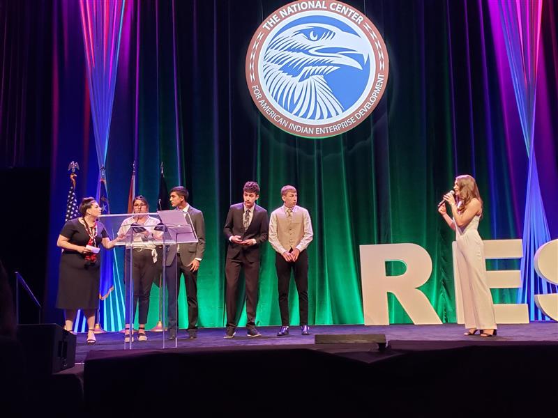 The finalist teams have taken the stage at #RES2021 in Vegas -- 11 teams in all sharing great ideas in Native entrepreneurship. Here, the NDO Youth Council presents before the panel of judges.
