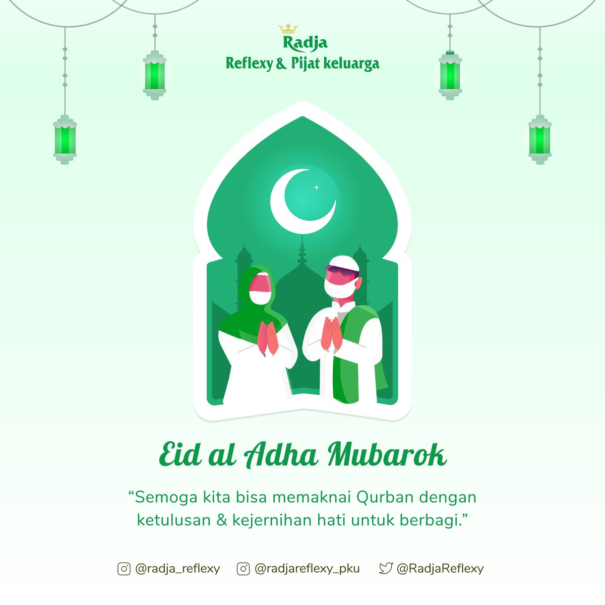 RadjaReflexy's tweet photo. ✨ Selamat Hari Raya Idul Adha 1442✨

Semoga kita bisa memaknai Qurban dengan ketulusan dan kejernihan hati untuk berbagi..

Tahun ini Qurban apa nih Sahabat Radja?☺️

#pijatpekanbaru #pijatkakarta #massagebekasi #massagebandung #infobekasi #infopku #infokarawang #infobandung https://t.co/Iiryq5wM2k