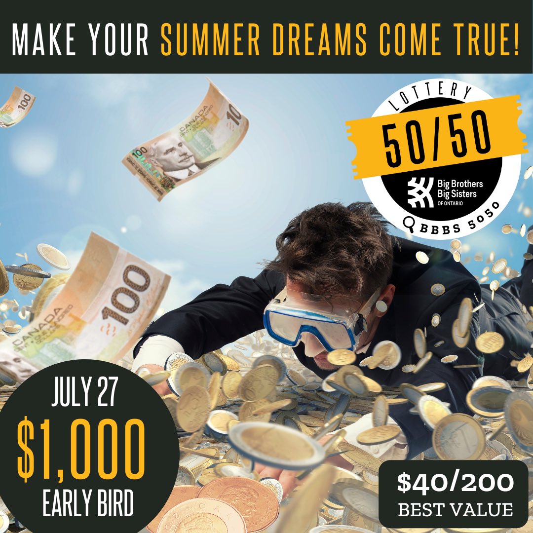 DREAM BIGGER!!!
Double your chances with the BBBSO #BiggerTogether 50/50 Raffle $1,000 #EarlyBird prize on July 27 and #GrandPrize on August 15.
BUY YOUR TICKETS TODAY for your chance to #WinBIG #GiveBIG!
biggertogether5050.com
#BiggerTogether5050 #IgnitePotential #WinBig5050