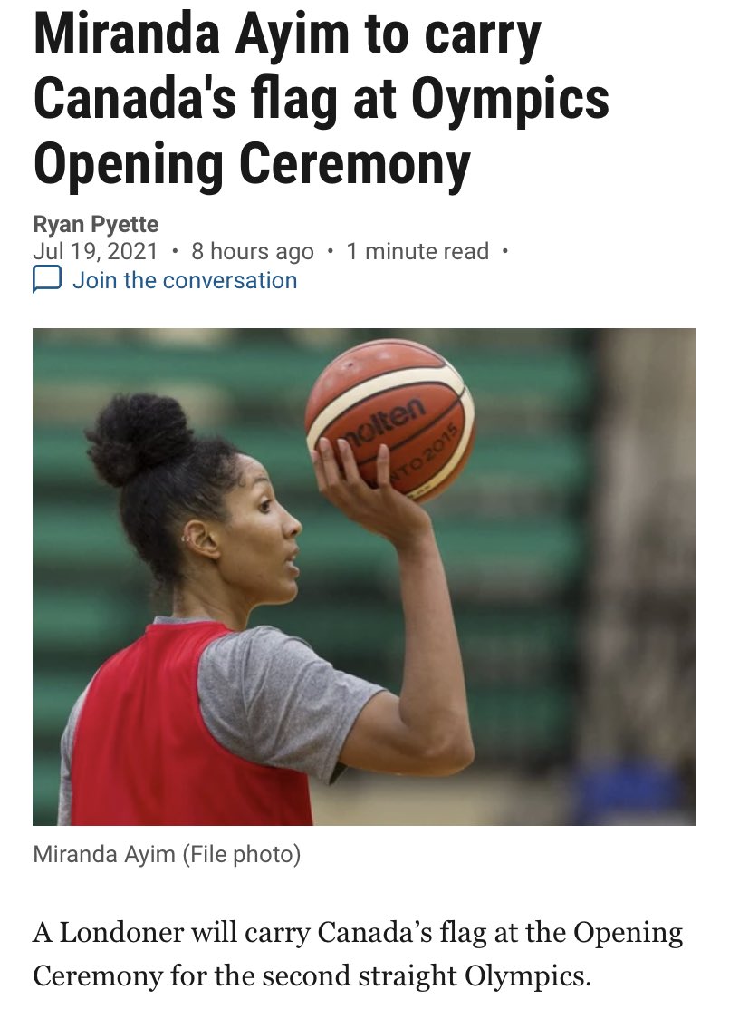 Super proud to see Londoner and ⁦<a href="/SaundersOne/">Saunders Secondary</a>⁩ grad carrying the flag for Canada, another Londoner,  ⁦<a href="/DamianWarner/">Damian Warner</a>⁩ an ⁦<a href="/MontcalmCougars/">Montcalm Cougars</a>⁩ grad would have been an excellent selection too!!  He might carry the flag out after his Gold Medal performance!!!