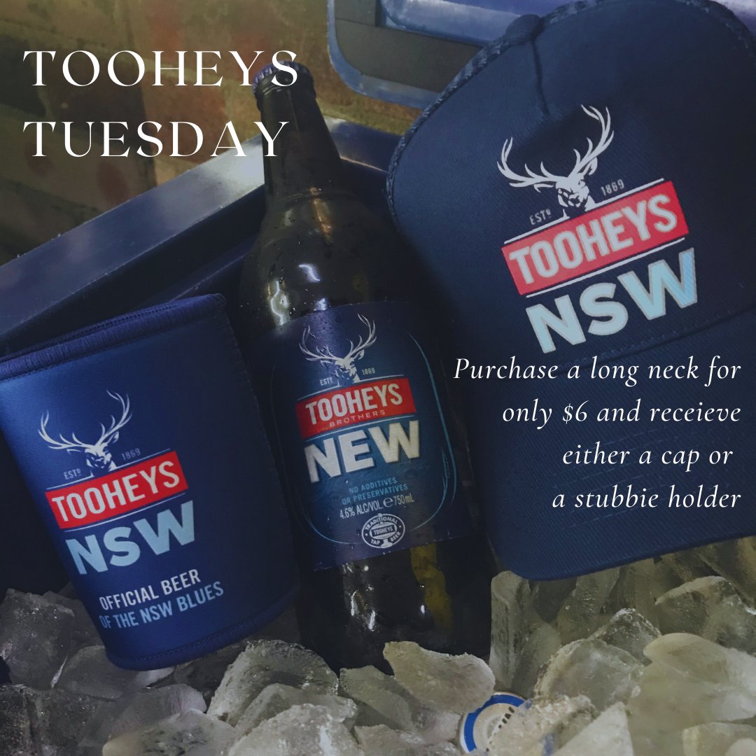 AvocaBeachHotel's tweet photo. It's a TOOHEYS TUESDAY! Purchase a Tooheys long neck at our 🚗 drive through bottleshop and receive a FREE cap or stubbie holder!
#contactlesspayment
#covidsafe
#lockdownlife
#tooheystuesday
#drivethroughbottleshop
#avocabeachhotel
#orderlunchtoo https://t.co/WRM9Z3qLZM