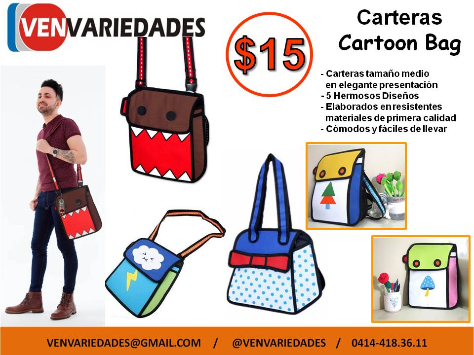 VENVARIEDADES's tweet photo. @ventasvalencia Bolsos, Morrales y Carteras CartoonBag, hermosos y llamativos, con una imagen fresca. Hacemos envíos a todo el país #Vende #Cartoon #Bolso #VenVariedades #Cartera #Carabobo #Valencia #SanDiego #mercadolibre https://t.co/49WCsD7Va6 https://t.co/mfk66eqV2e