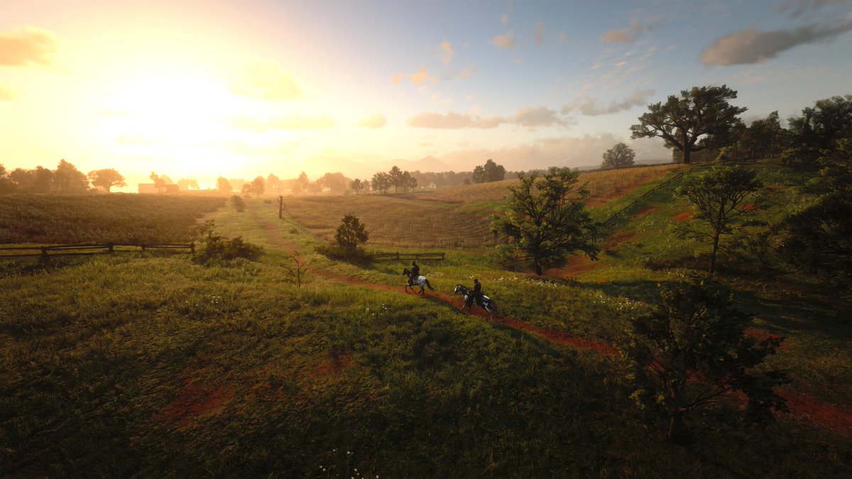 GoatKing22's tweet photo. Beautiful sunset over the Braithwaite cornfields. @RockstarGames #RDR2 #RDRShots #ARTSSnapmatic #LostSoulHunter #LSPhotoStudio #VIP #VIIP #RDR2Photography #VirtualPhotography #Beautiful #Art #Nature #Sunset #Gorgeous #PS5Share #RedDeadRedemption2 https://t.co/Kl5s3Pe5rK