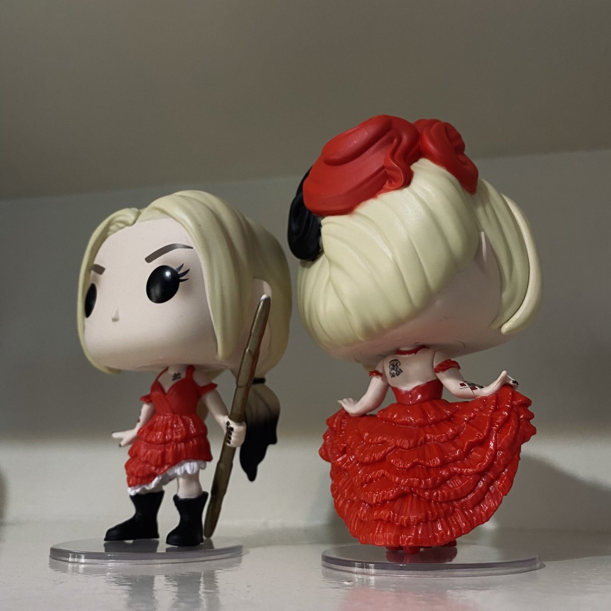 #PopTwinsTuesday with Harley Quinn in red dress. 💃 #TheSuicideSquad