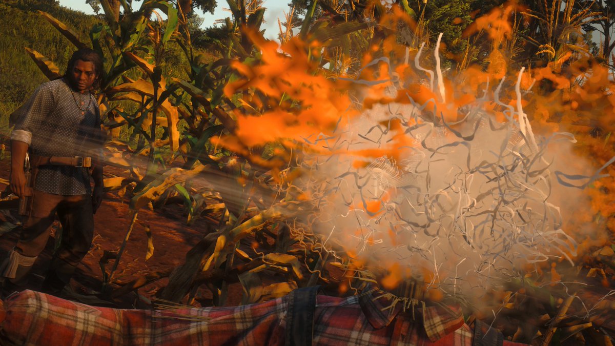 Shotgun (shells) vs. Pumpkinhead scarecrow continued. Don't think Charles was thrilled with me playing with a shotgun. Haha, oh well. Sorry Charles. <a href="/RockstarGames/">Rockstar Games</a> #RDR2 #RDRShots #ARTSSnapmatic #LostSoulHunter #LSPhotoStudio #Pumpkin-head #Scarecrow #Shotgun #RedDeadRedemption2