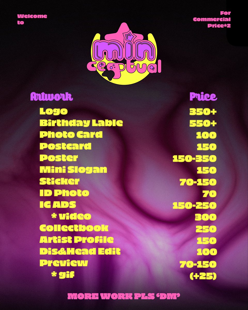 ( pls rt ) 🐰✨ commission by minceptual 
: #รับออกแบบ #รับออกแบบของแจก คอมมิชชั่น 🎮⚡️💘
         ✦𓈒 สอบถามเพิ่มเติมสามารถ dm ได้เลยค่ะ 
         ✦𓈒 ระยะเวลาในการทำงาน 1-3 วัน (ขึ้นอยู่กับรายละเอียด)
         ✦𓈒 สามารถแก้ไขงานได้ 3 ครั้งเท่านั้น หลังจากนี้ +50 บาทต่อการแก้