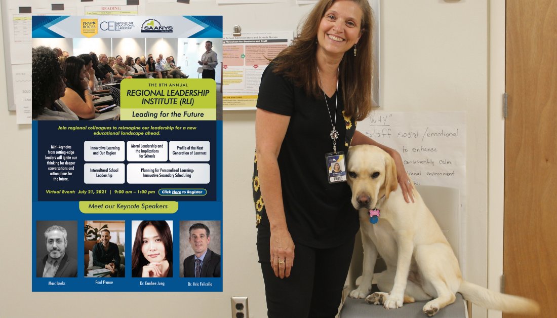 Meet 2 of the special guests of this yr's Regional Leadership Institute: Lisa Hammel, Director of Special Education, &amp; <a href="/pnwboces/">PNW BOCES</a> therapy dog Disney! They'll lead a "brain break" between keynotes <a href="/marcisseks/">Marc Isseks, PhD</a> @kfelicello <a href="/ejung_iveca/">Eunhee Jung</a> @paul_emerich this Wed.
bit.ly/3xXMd1W