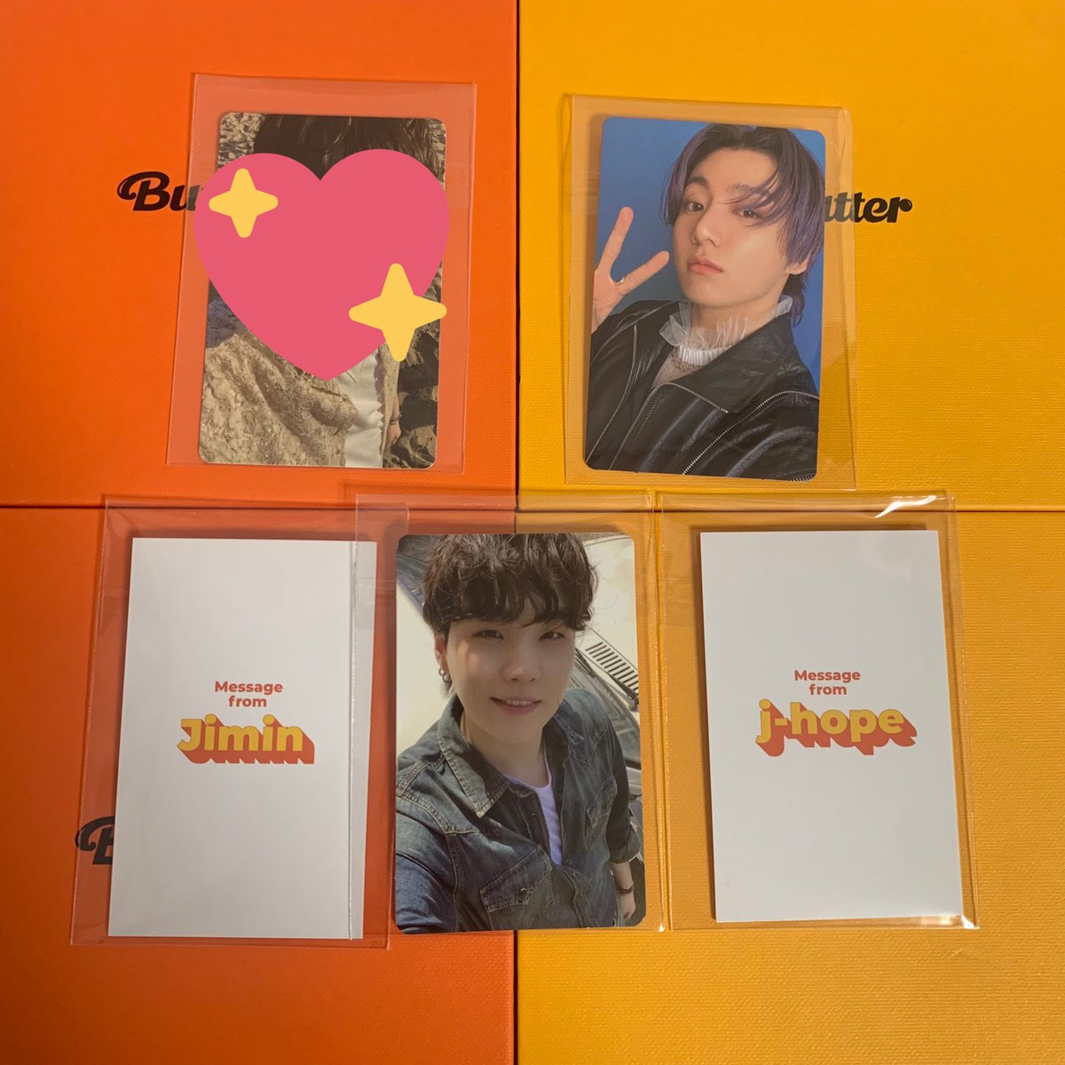 kmt_vbear's tweet image. BTS Butter  交換

【譲】
cream: ジョングク　グク JUNGKOOK

メセカ: ジミン JIMIN ホソク J-HOPE
weverse: ユンギ

【求】cream Weverse メセカ ⇒テテ テヒョン V

条件が合う方いらっしゃいましたらお声がけ頂けますと幸いです🙇🏻‍♀️