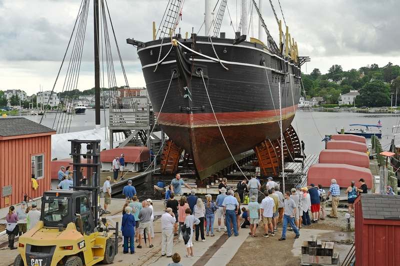 Time for maintenance on the Charles W. Morgan at @mysticseaport. Photos by <a href="/seandelliot/">Sean D. Elliot</a> bit.ly/3rmE6t3