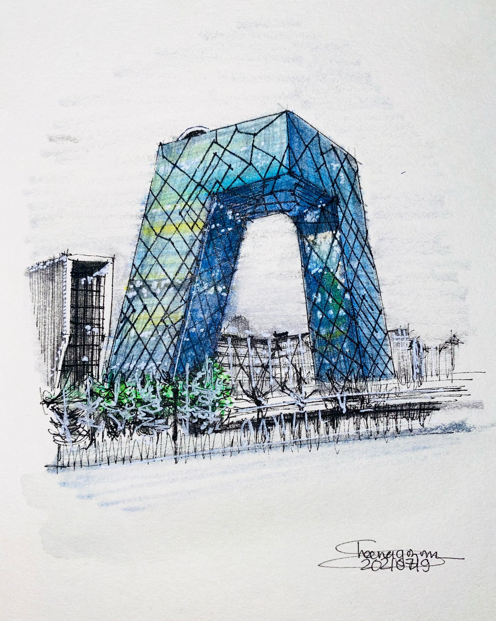 doodle a day architecture on X Doodle 97 is the CCTV Headquarters in  beijing  china  designed by OMA and remkoolhaas    The  accommodation for the China Central Television