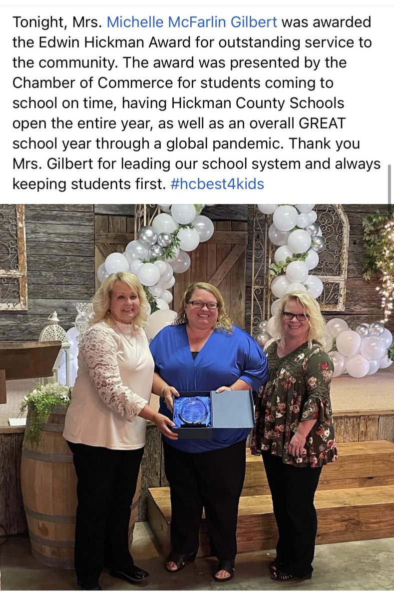 Well deserved award for <a href="/emg812/">Michelle Gilbert</a> She and our admins, teachers and support staff did whatever was needed to keep our schools open and our students in the buildings daily.