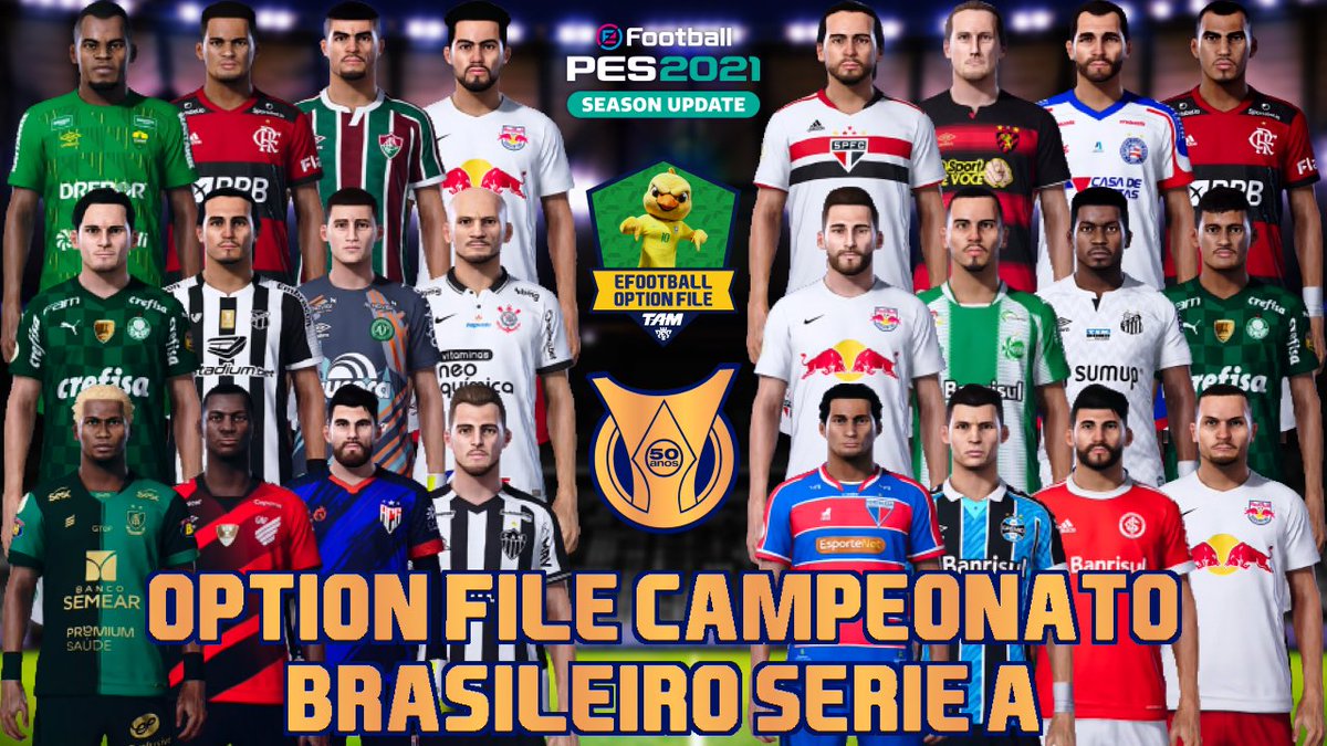 Fala galera, passando para lembrar que o anúncio do #PES2022 está próximo, mas enquanto ele não chega, nada melhor do que jogar o #PES2021 100% atualizado, ainda mais o nosso querido @Brasileirao! OPTION FILE do CAMPEONATO BRASILEIRO SÉRIES A e B 100%, é só com a @EquipeTAMPES!!