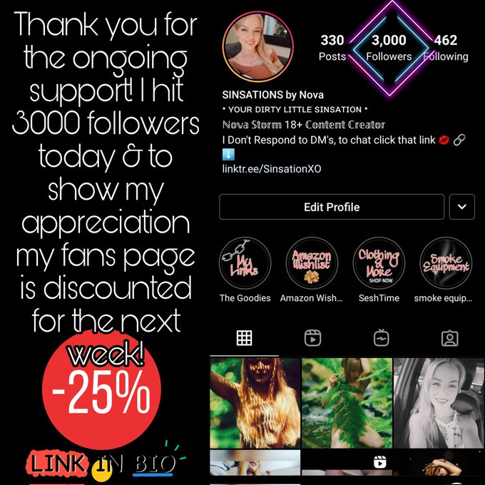 I hit 3000 followers today so my ONLYFANS is %25 off for the next week, claim your 1 month subscription<a href="/tag/thankyou"class="tags"><span>#thankyou</span></a><a href="/tag/discount"class="tags"><span>#discount</span></a><a href="/tag/subscribetoday"class="tags"><span>#subscribetoday</span></a><a href="/tag/onlyfans"class="tags"><span>#onlyfans</span></a>