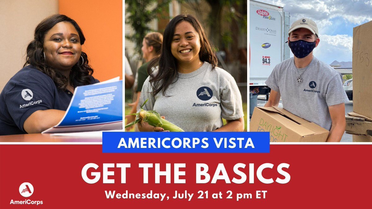 vista_collab's tweet image. 🗓️ Save the date! On July 21 at 2 pm ET, @AmeriCorpsVISTA is hosting an engaging discussion on the benefits of #NationalService and the #AmeriCorpsVISTA program application process. 

Learn more. ⤵️
bit.ly/3ibAAOd #GetTheBasics