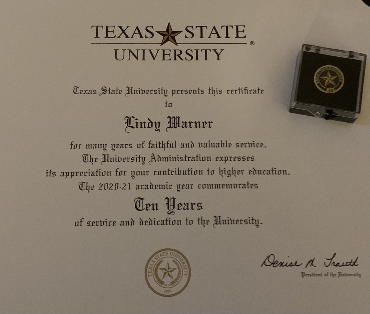 Celebrated my 10 year work anniversary today at the 2021 Staff Service Awards! Eat ‘Em Up Cats! 😻 #txst