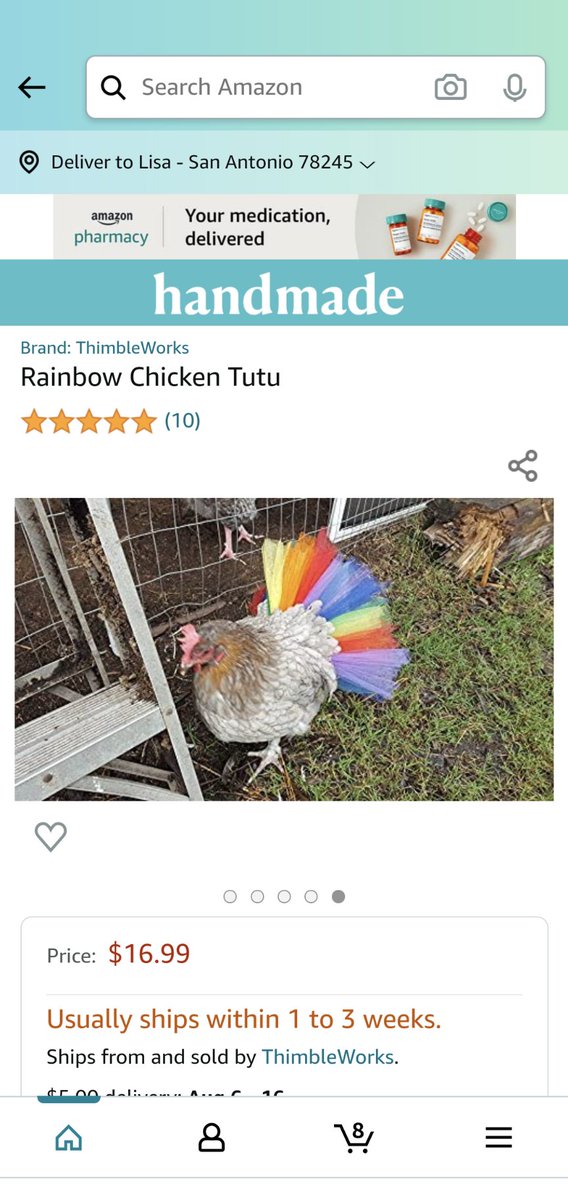 BookNinja5472's tweet photo. Amazon suggested this to me today... I do not have any pets... Much less a chicken. 

Don't get me wrong... Just look at the pics from customers. These chickens are rockin' these tutus... I just don't need a Rainbow Chicken Tutu. https://t.co/iYUD6dBsPz